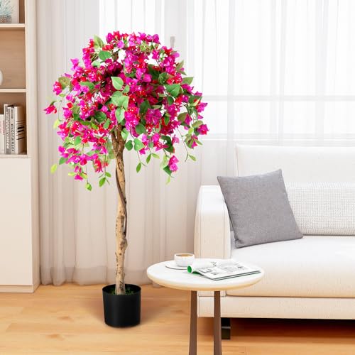 4.4FT Bougainvillea Artificial Tree, Tall Fake Floor Plant for Indoor Outdoor Décor