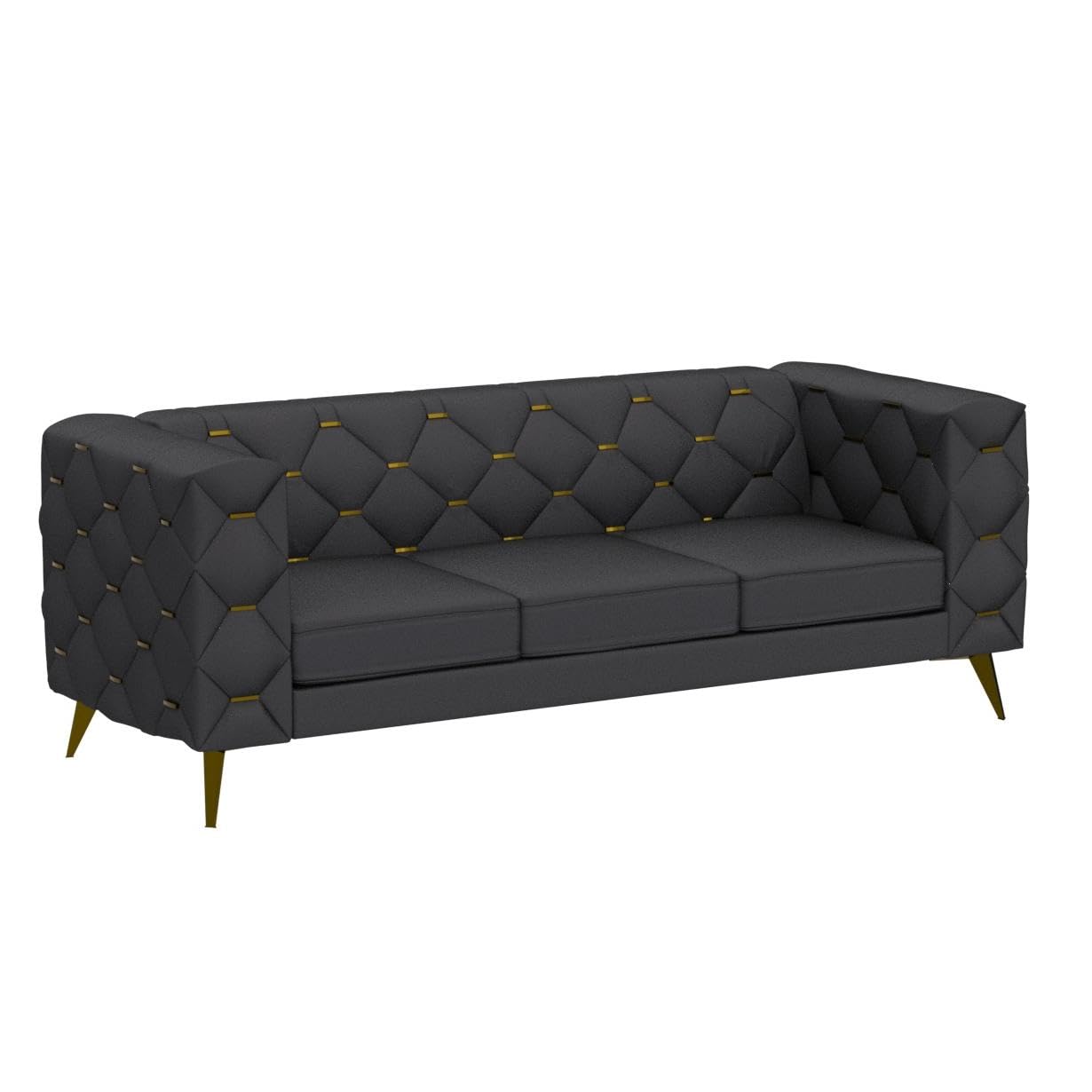 84'' Velvet Upholstered 3 Seater with Square Arms and Tufted Back, Mid-Century Modern