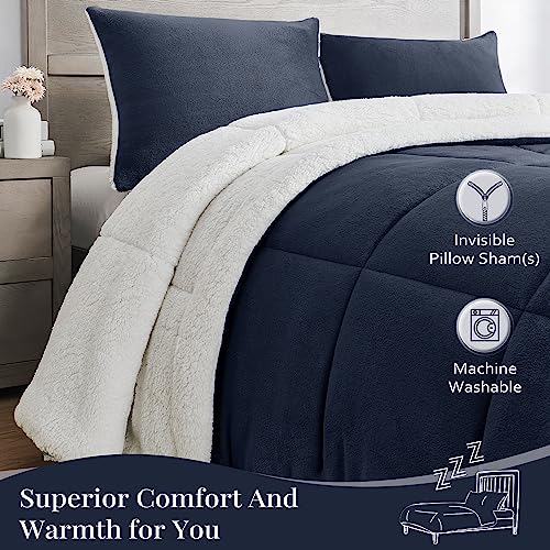 Luxury Fleece Sherpa Comforter Sets for Queen Bed, Soft and Warm Set