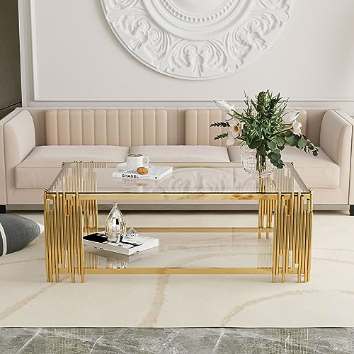 Modern Living Room Table Gold Stainless Steel Metal Leg Rectangular