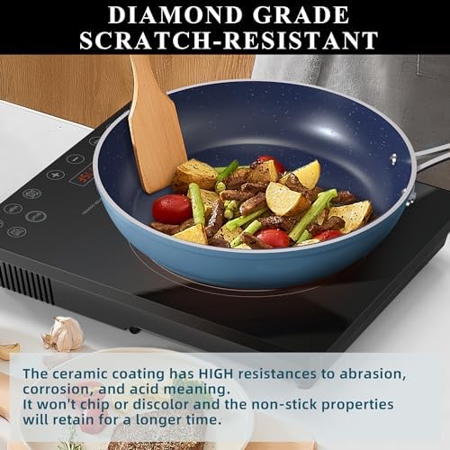 Ceramic Nonstick Cookware Set, Diamond Infused Scratch-Resistant