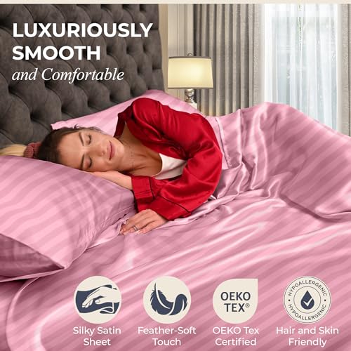 Queen Size Set 4 Pcs - Silky & Luxuriously Soft Satin Bed Sheets