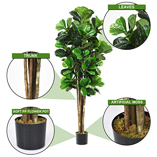 Fiddle Leaf Fig Tree, 6FT Tall Artificial Tree Greenery Plants in Pots