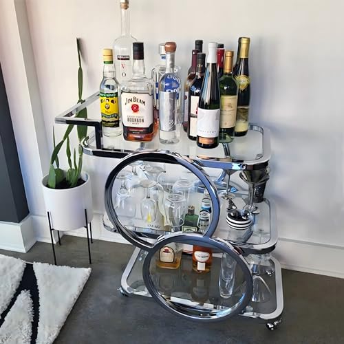 Home Bar Serving Carts 3 Tier Kitchen Carts on Wheels, Chrome