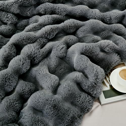 Soft Thick Fuzzy Faux Rabbit Fur Throw Blanket for Couch Sofa