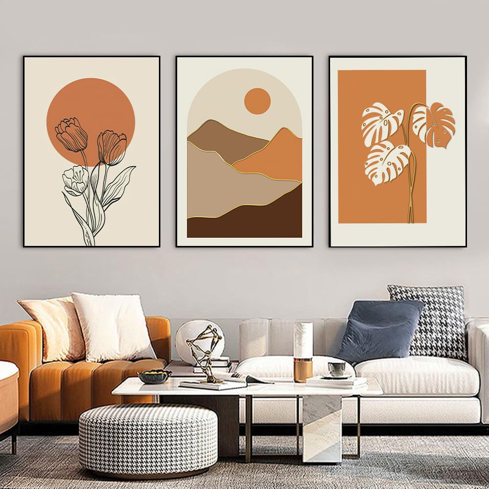 Orange Canvas Wall Art Minimalist Abstract Mid-Century Modern Boho