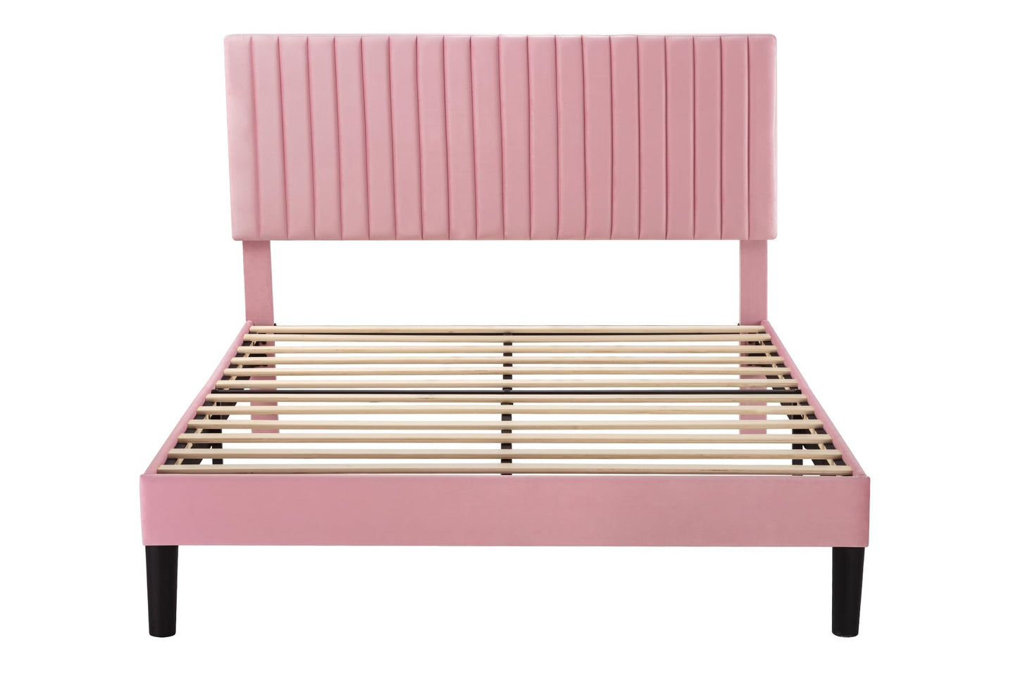 Velvet Upholstered Platform Bed with Adjustable Vertical Channel