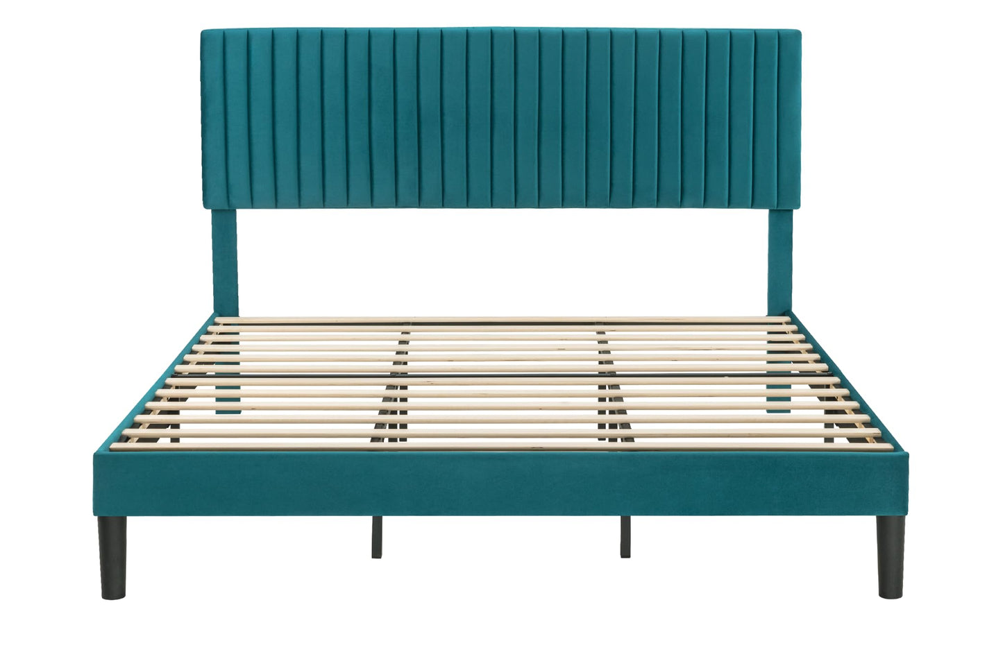 Velvet Upholstered Platform Bed with Adjustable Vertical Channel