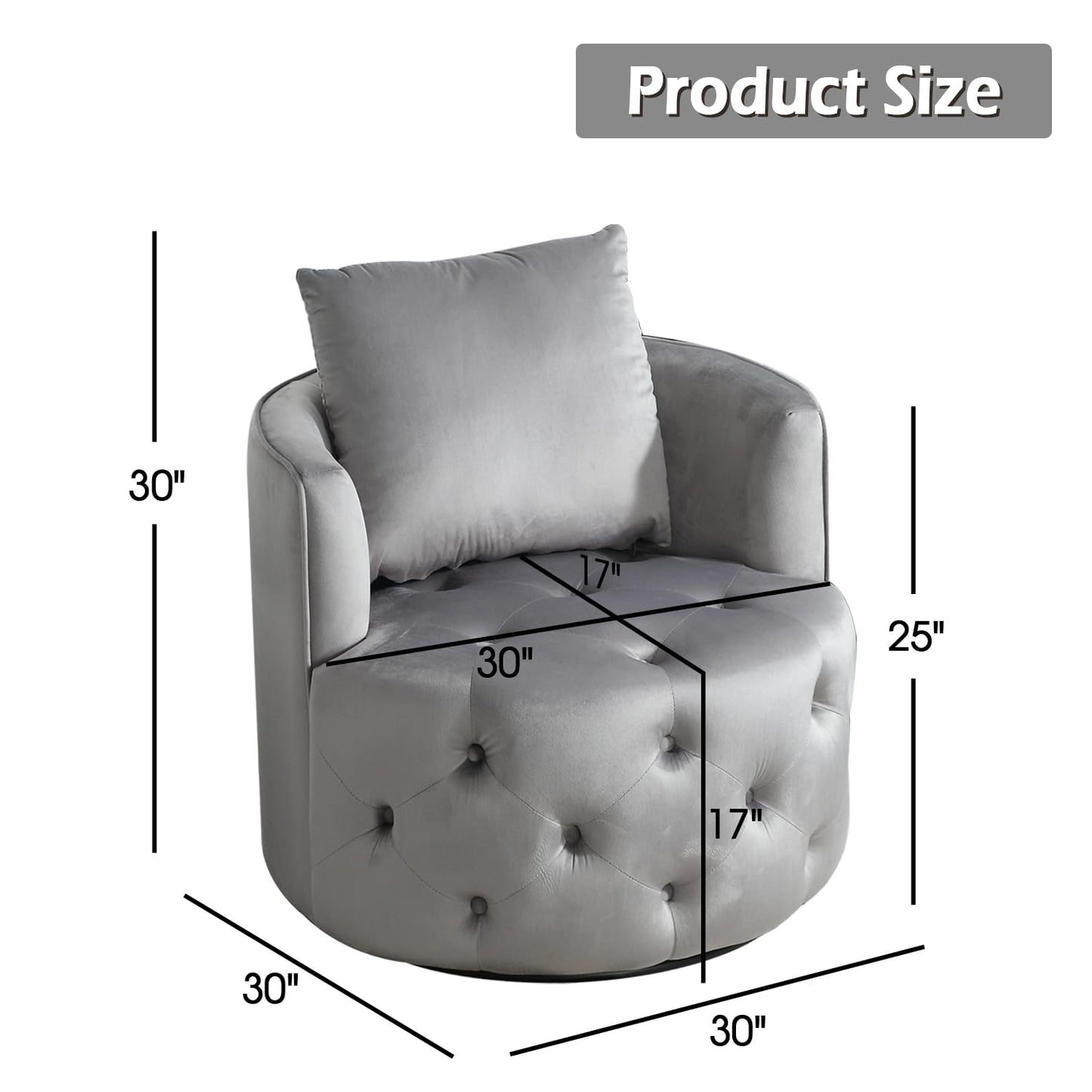 Swivel Barrel Chair with Velvet Fabric with Plump Pillow