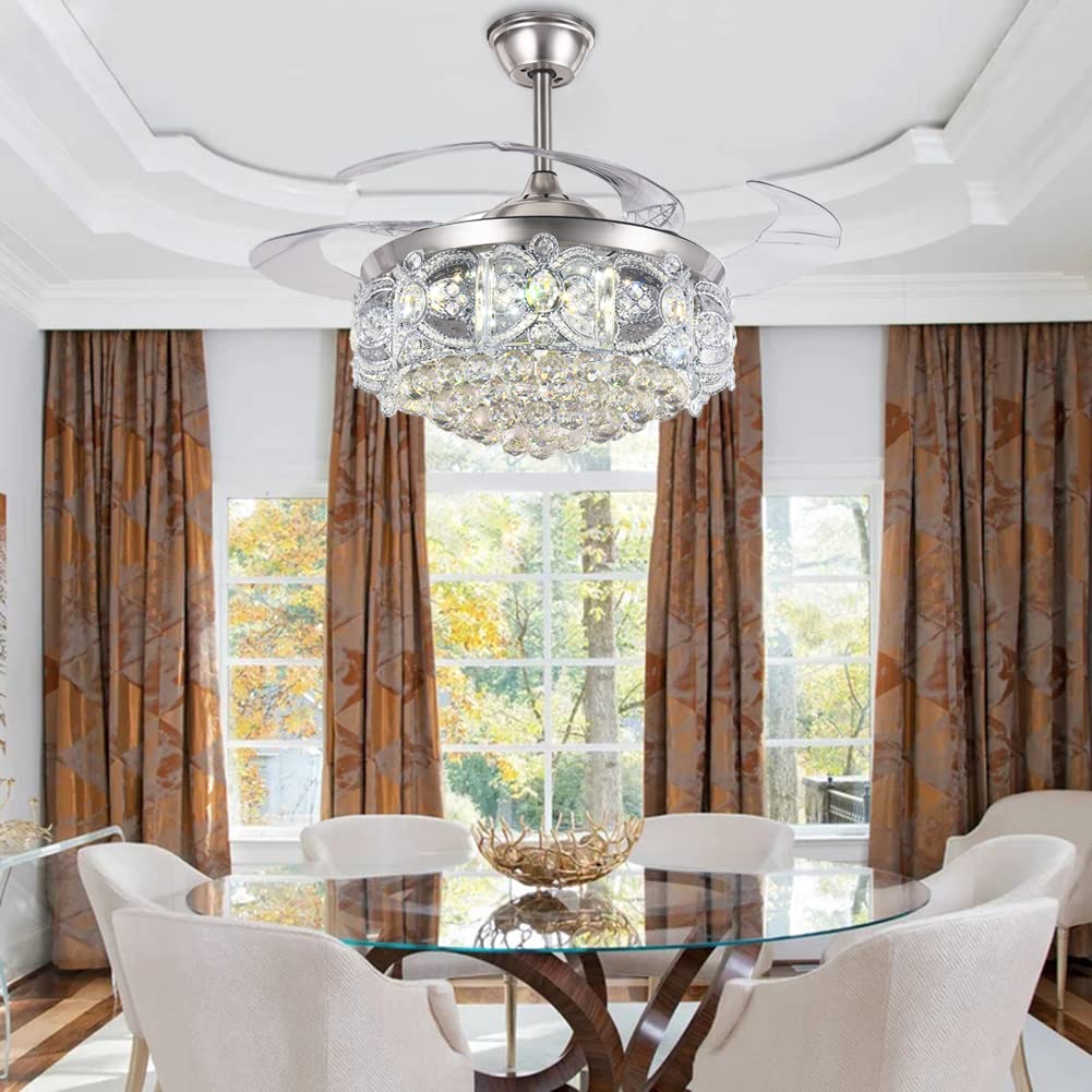 42" Crystal Chandelier Ceiling Fan and Remote, Gold Luxury Fan