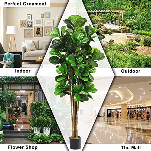 Fiddle Leaf Fig Tree, 6FT Tall Artificial Tree Greenery Plants in Pots