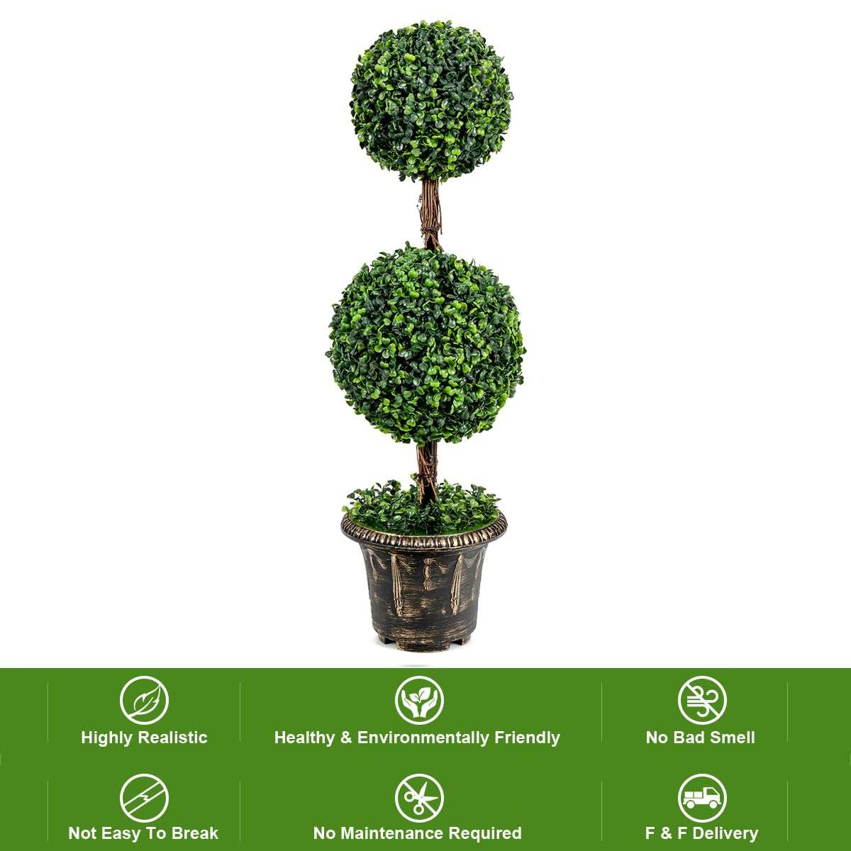 4ft 2 Pack Artificial Boxwood Topiary Tree, Fake Greenery Plants Ball Tree