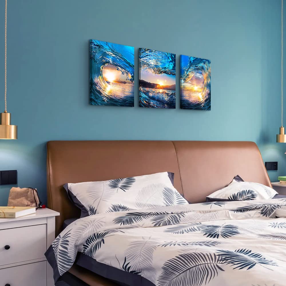 Canvas Wall - Sunrise Ocean Waves Wall Paintings Blue Sea Beach  Prints