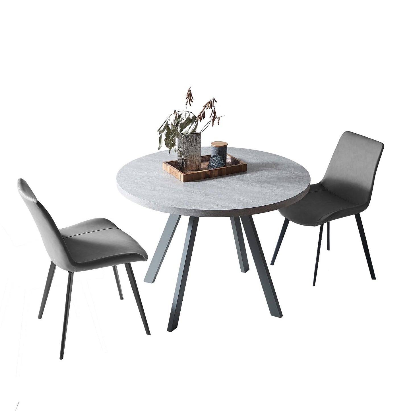 Round Dining Table Set for 4,  (Dining Table + 4 Black Chairs)