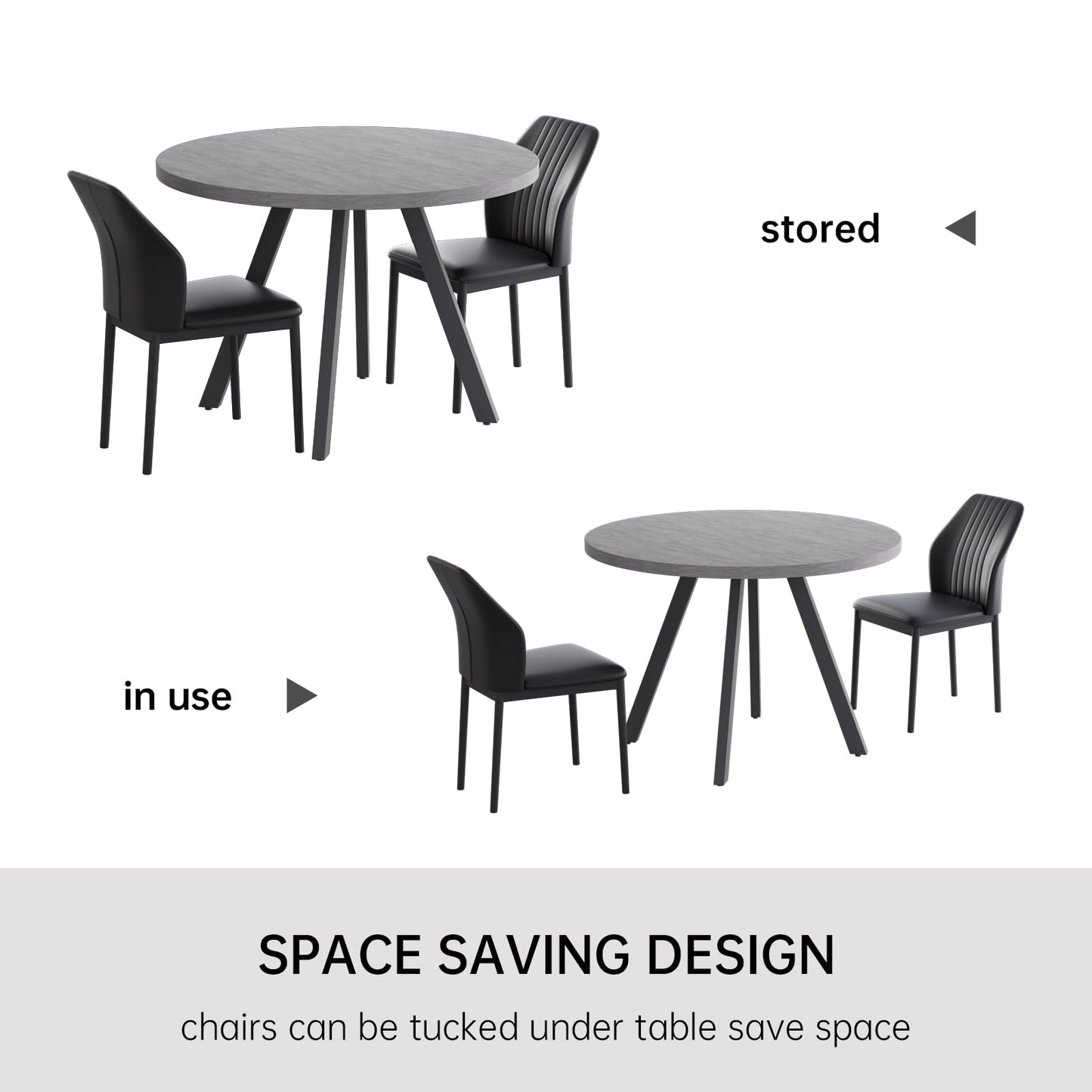 Round Dining Table Set for 4,  (Dining Table + 4 Black Chairs)