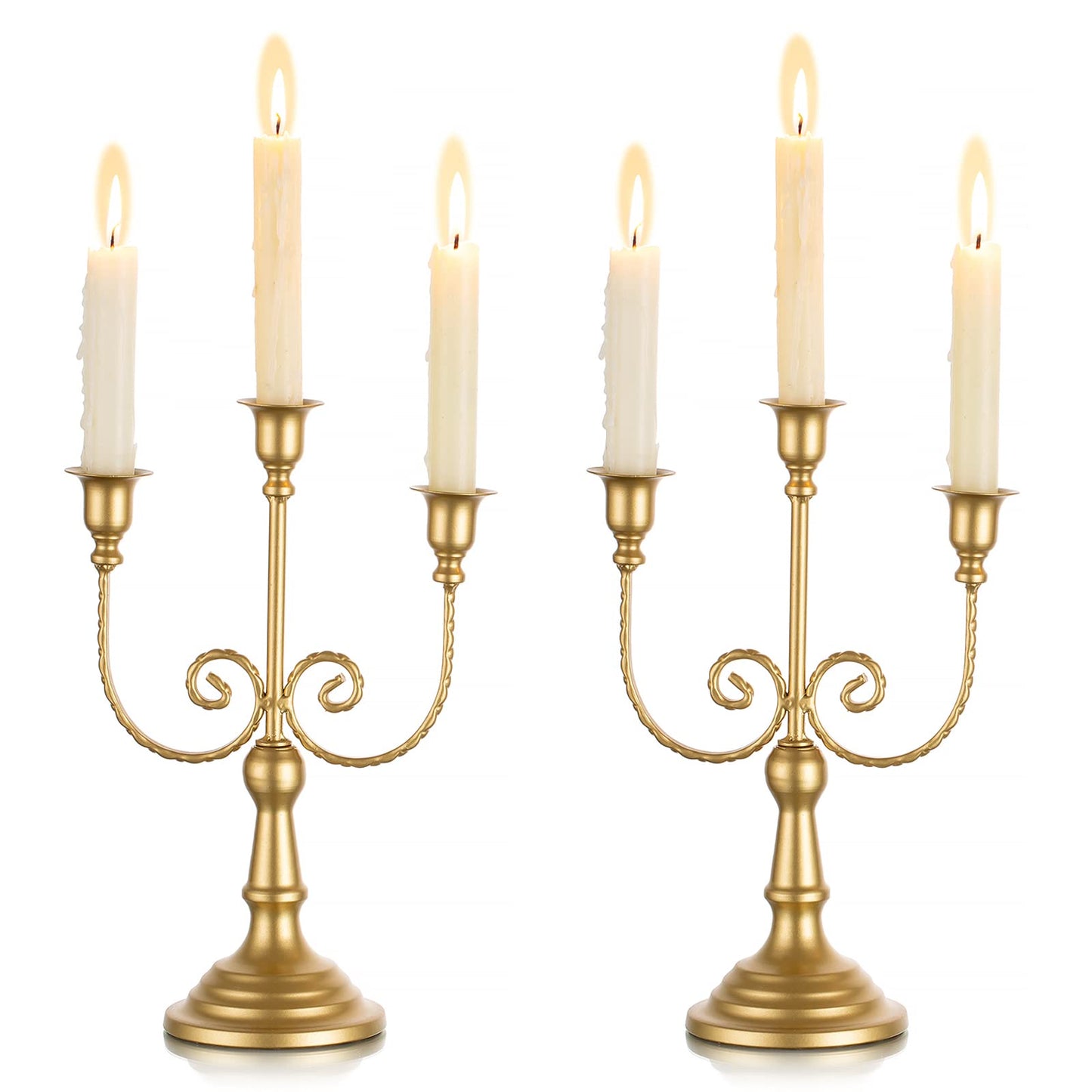 Gold Taper Candle Holder for Centerpiece - 3-candle Candlesticks Holder