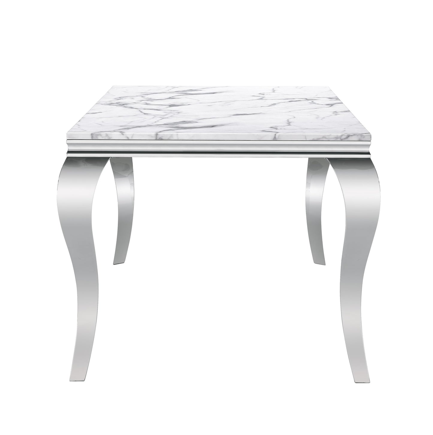 70 Inch White Marble Kitchen Table with Gold Mirrored Cabriole Legs