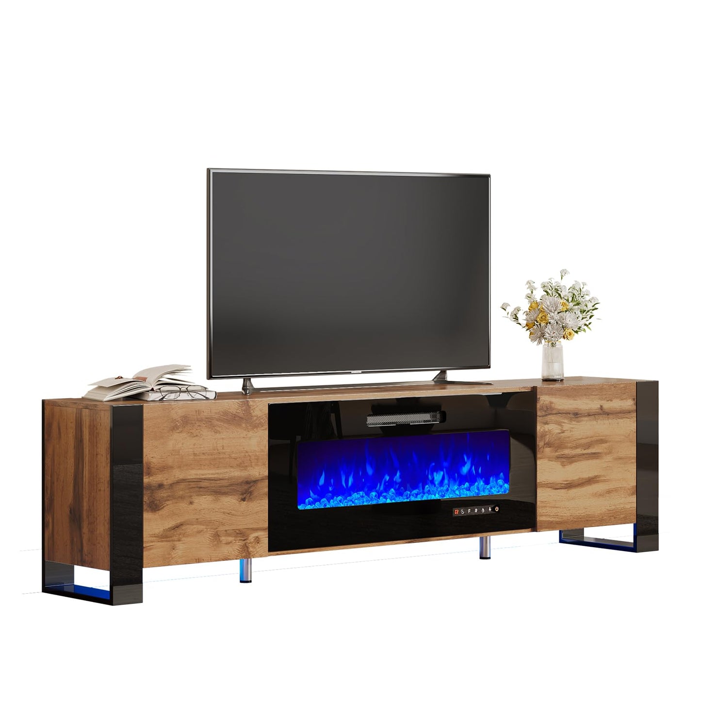 Fireplace TV Stand with 36" Fireplace, 70" Modern High Gloss Entertainment Center