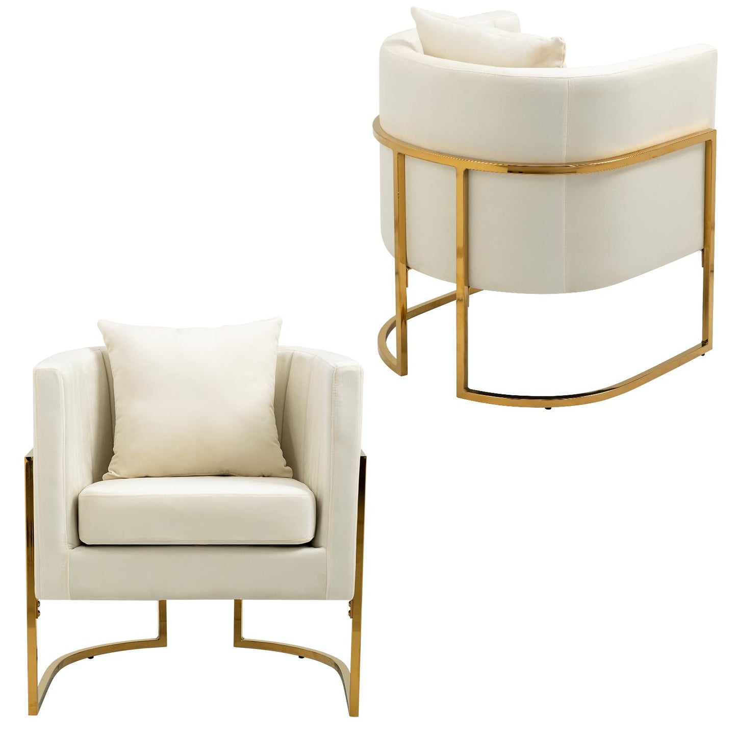 Velvet Modern Accent Chairs Set of 2, Upholstered Barrel Armchair