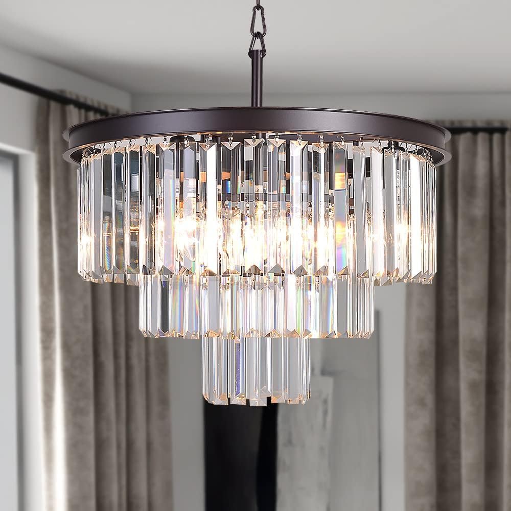 Luxury Smoke Crystal Chrome Chandelier, 8 Lights Pendant