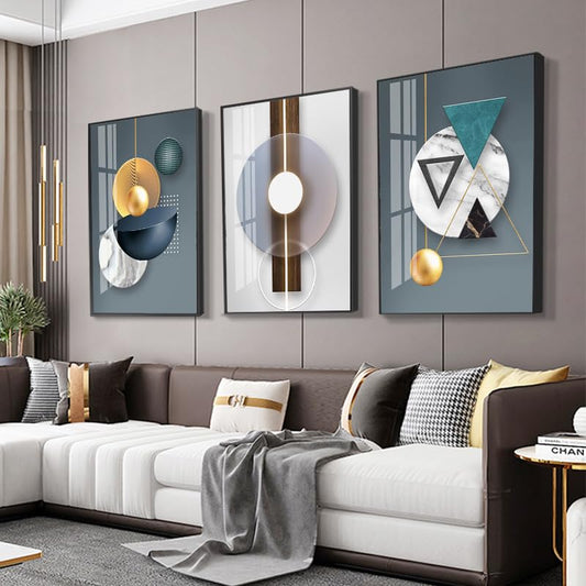 Canvas Wall Art 3 Pieces,Abstract Geometry Framed Art Shape Pattern Paintings