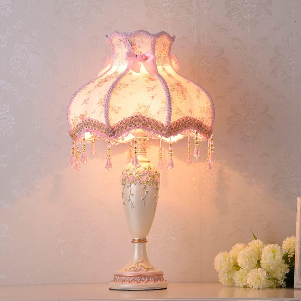 French Antique Flower Decorative Bedside Desk Lamp, Handmade Night Light