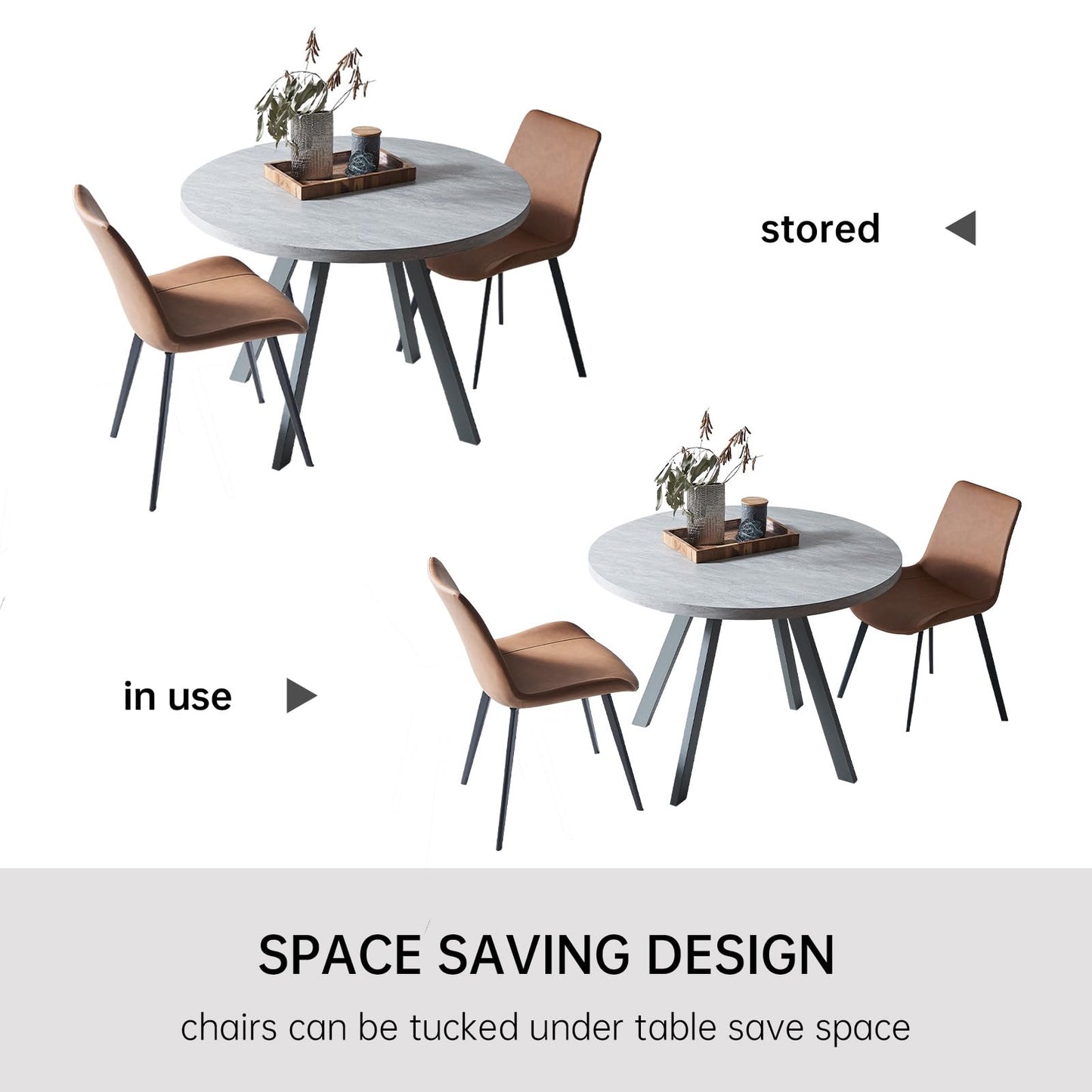 Round Dining Table Set for 4,  (Dining Table + 4 Black Chairs)