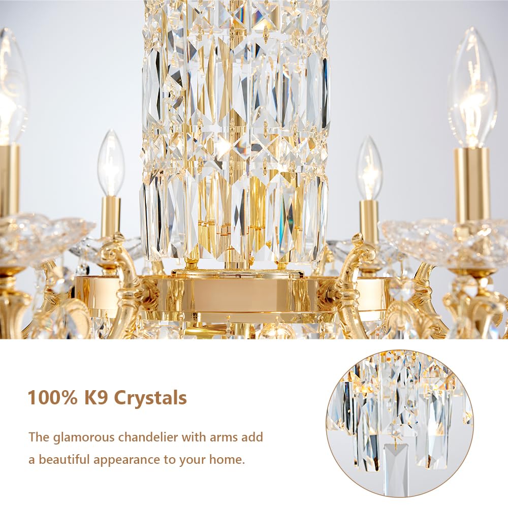 Gold Crystal Contemporary Chandelier, 2-Tier for High Ceiling