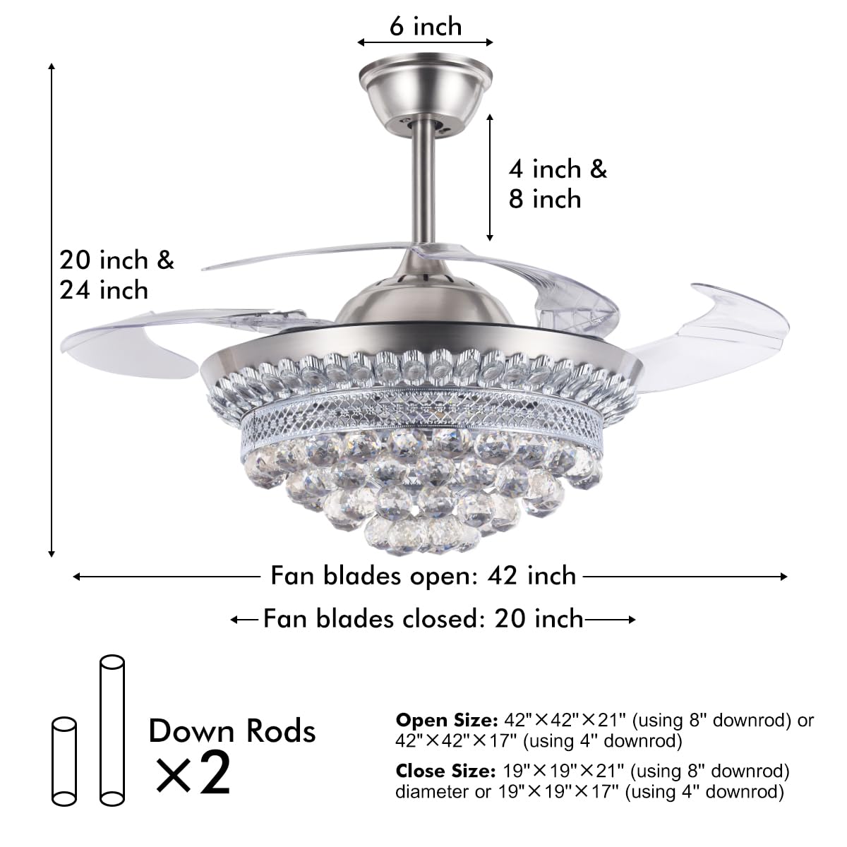 42" Crystal Chandelier Ceiling Fan and Remote, Gold Luxury Fan