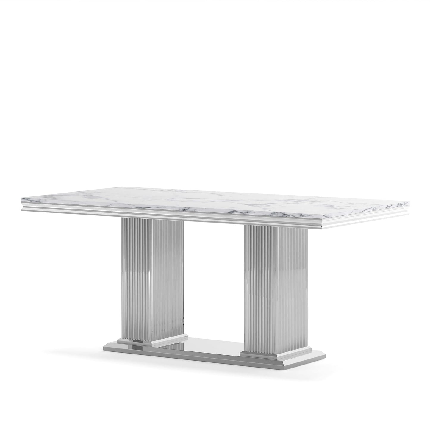 70 Inch White Marble Kitchen Table with Gold Mirrored Cabriole Legs