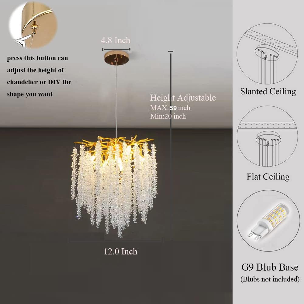 Modern Crystal Tree Branches Chandelier Gold Round Raindrop