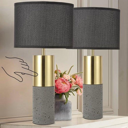 24" Tall Black Gold Lamp Set of 2 Nature Concrete Touch Control