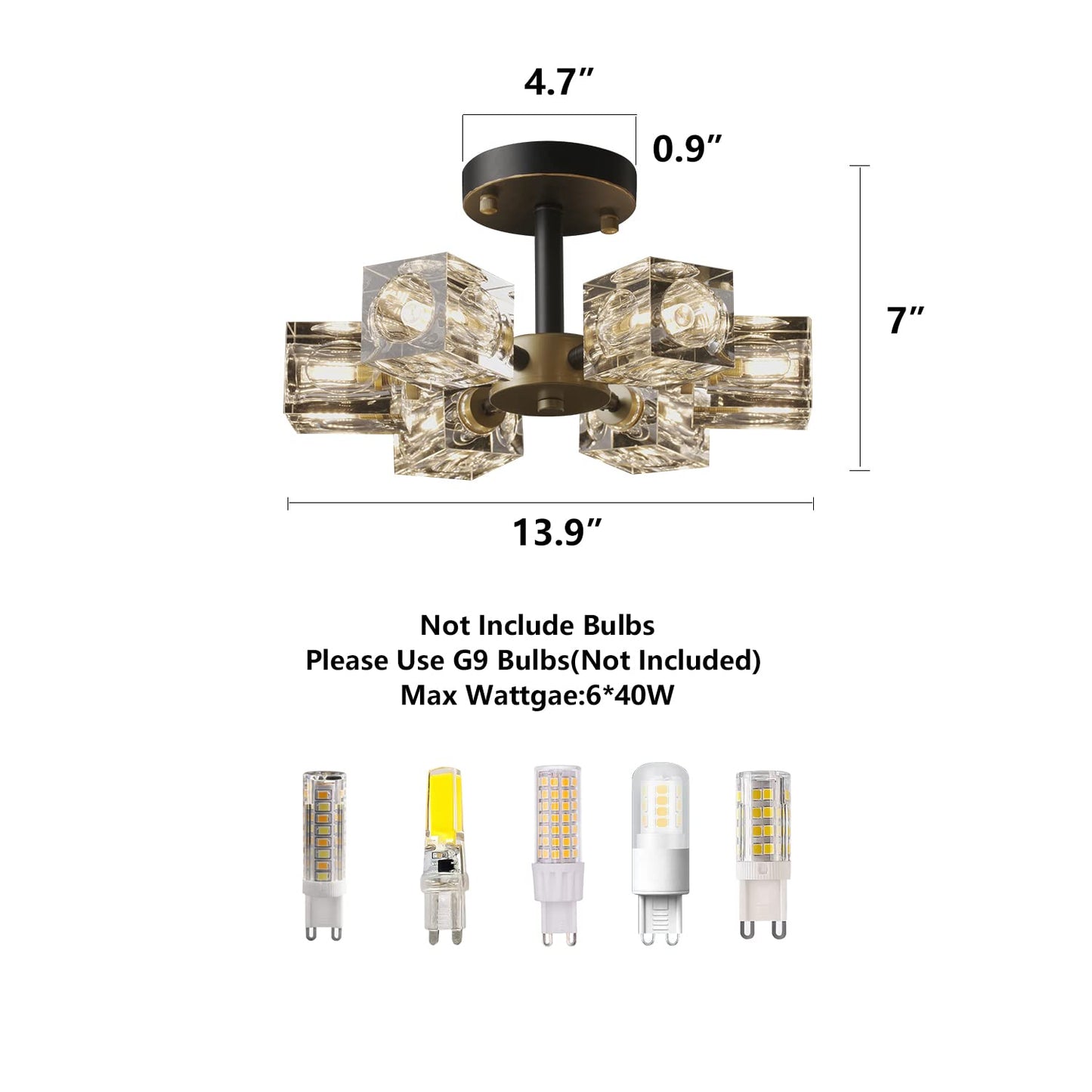 Semi Flush Mount Ceiling Light, Industrial Sputnik