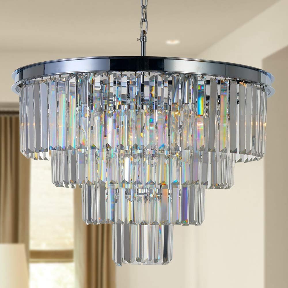 Luxury Smoke Crystal Chrome Chandelier, 8 Lights Pendant