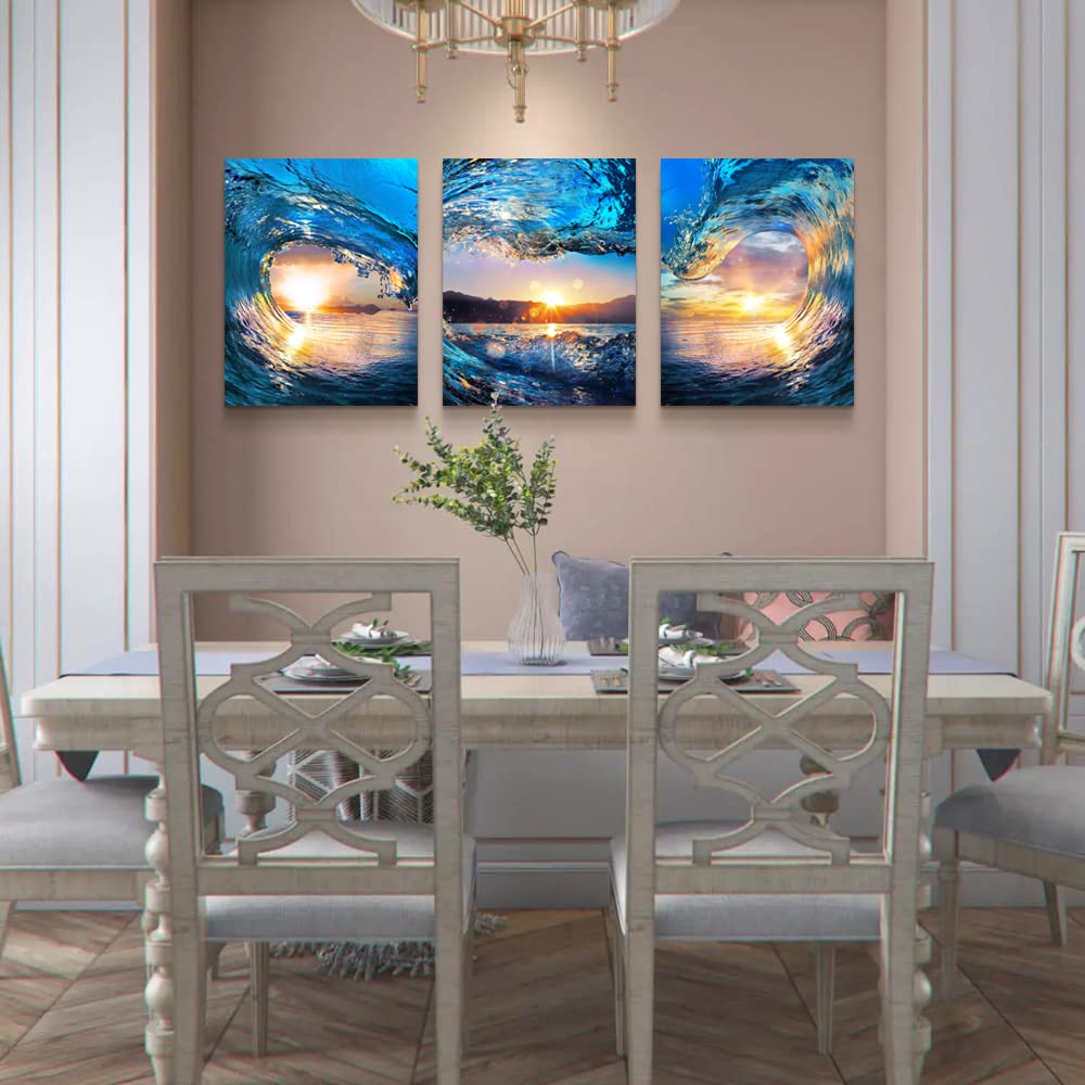 Canvas Wall - Sunrise Ocean Waves Wall Paintings Blue Sea Beach  Prints