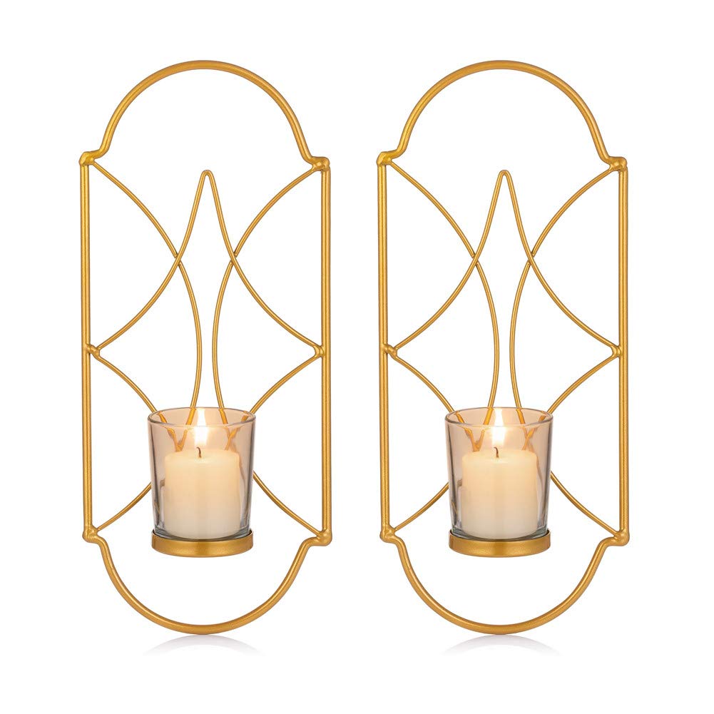 Metal Wall Sconce Candle Holder Decor Set of 2 Gold