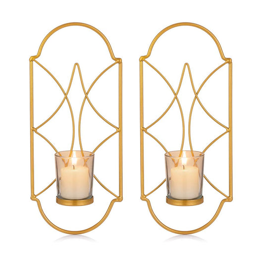 Metal Wall Sconce Candle Holder Decor Set of 2 Gold