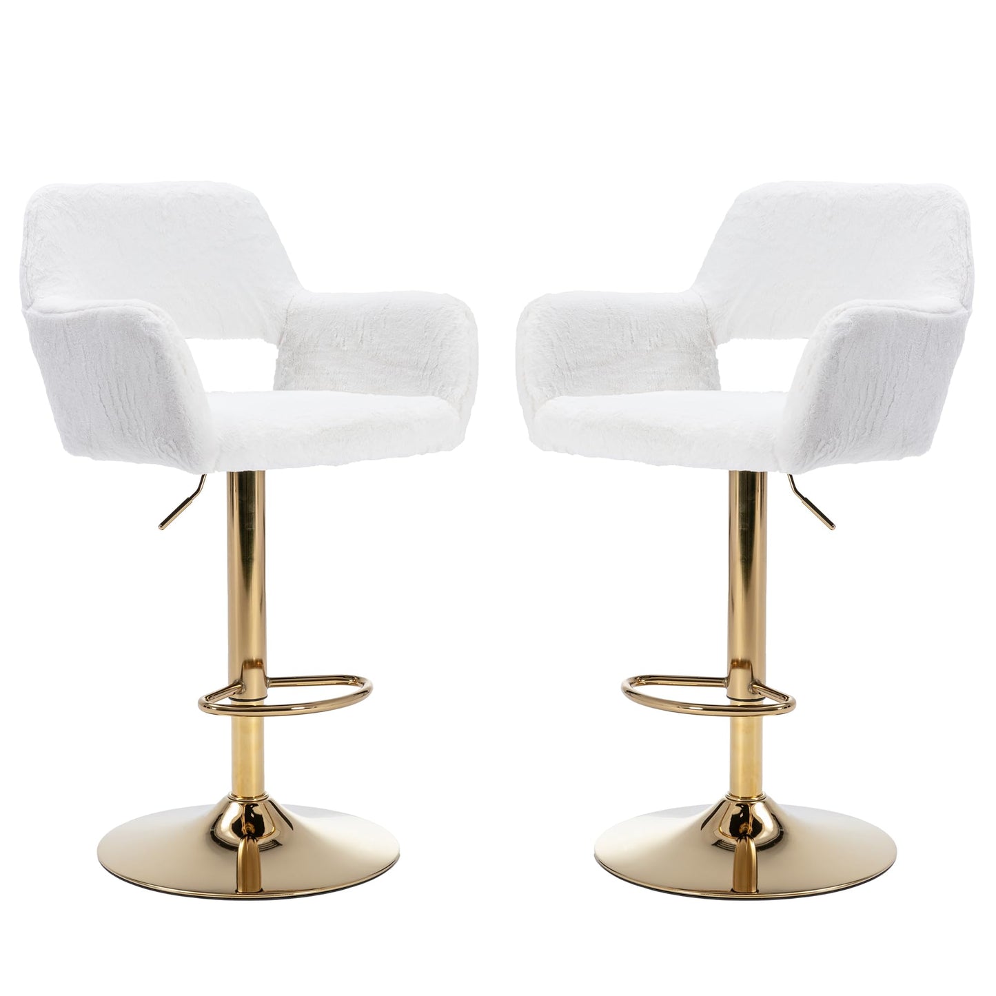 Pink Bar Stools Set of 2, Fuzzy Gold Counter Stools for Kitchen Island