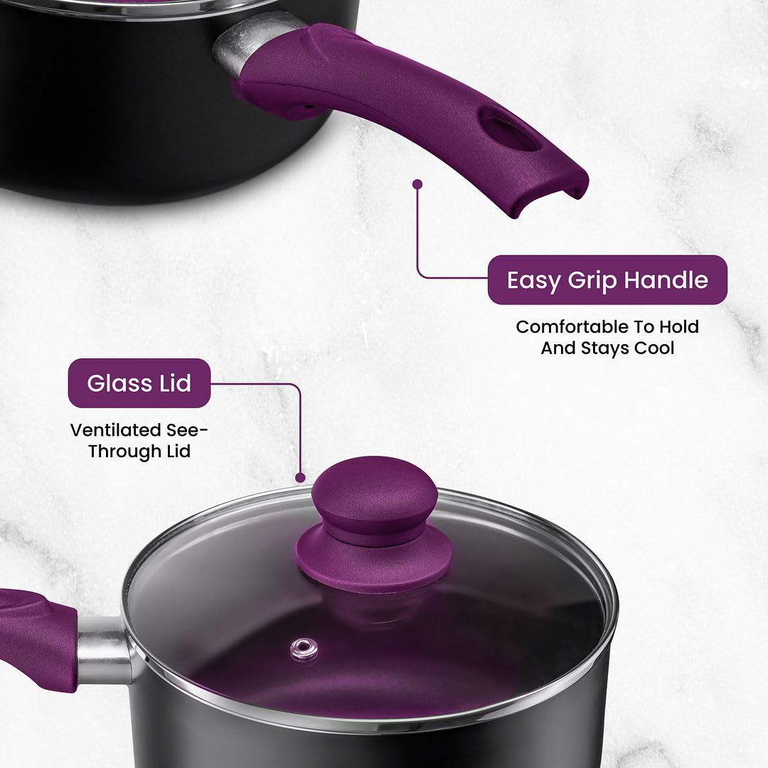 Pots And Pans Set Nonstick Aluminum Cooking Essentials 11 Pieces Purple