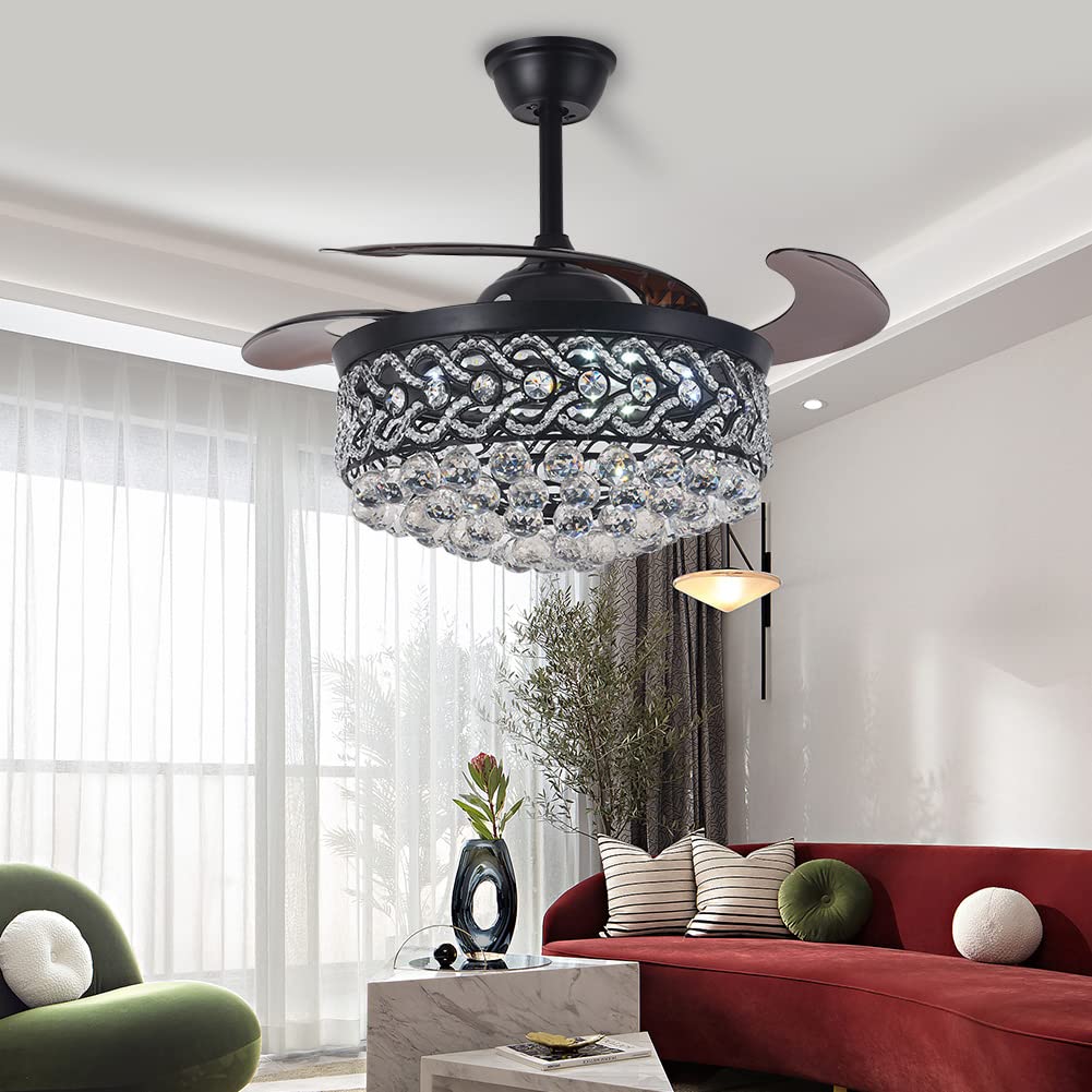 42" Crystal Chandelier Ceiling Fan and Remote, Gold Luxury Fan