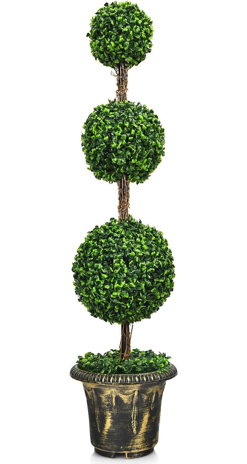 4ft 2 Pack Artificial Boxwood Topiary Tree, Fake Greenery Plants Ball Tree