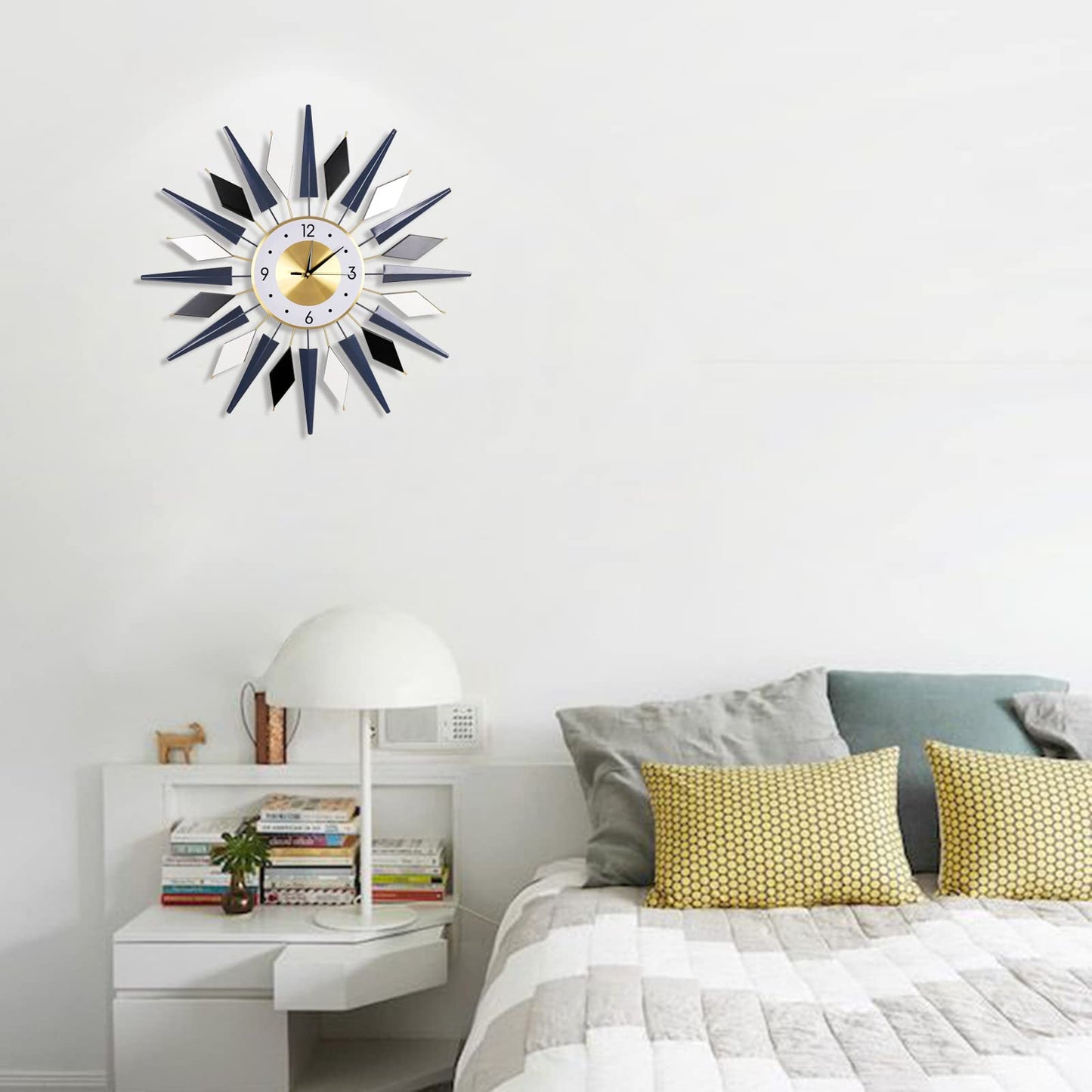 24 Inch Modern Metal Wall Clock Unique Design, Large Silent Battery Operated