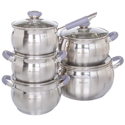 Modern Stainless Steel Kitchen Induction Pot Cookware Set | 10-Piece