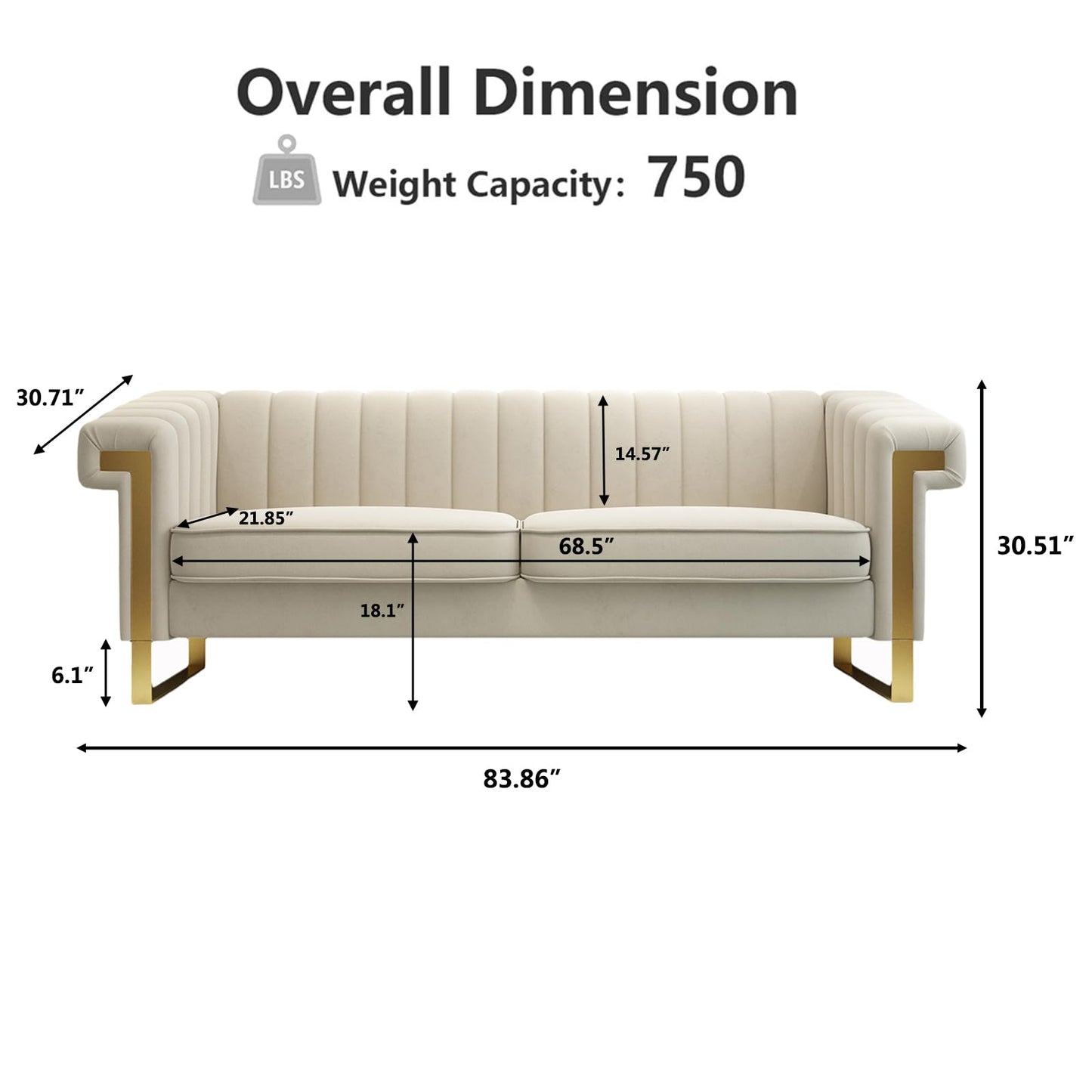 83" Chesterfield Button Tufted Sofa Velvet Upholstered Couch 3 Seat