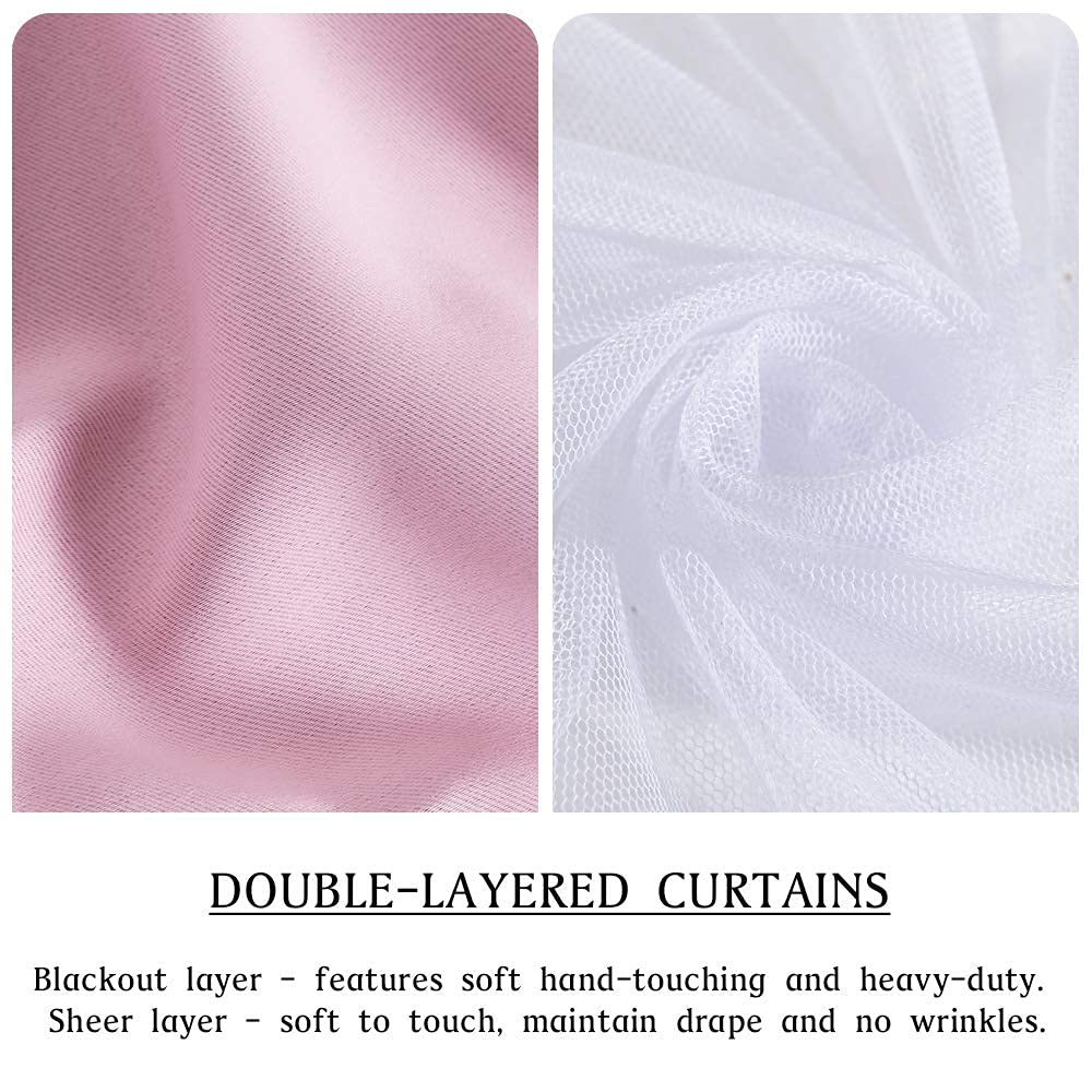 Double-Layered Curtains with Tie-Backs Sheer Drapes Light Blocking, 2 Pcs