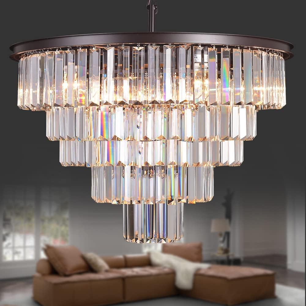 Luxury Smoke Crystal Chrome Chandelier, 8 Lights Pendant