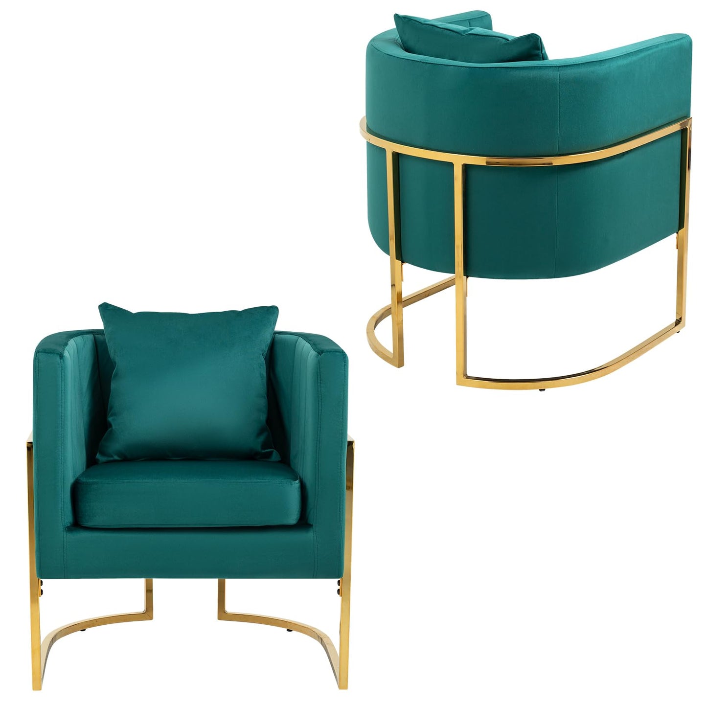 Velvet Modern Accent Chairs Set of 2, Upholstered Barrel Armchair