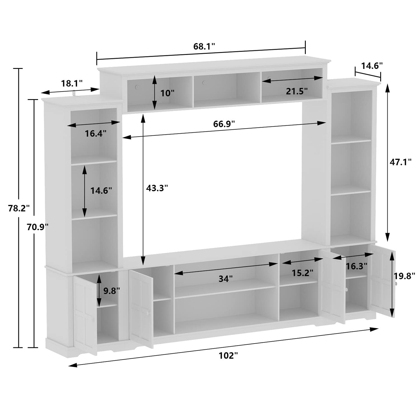 4-Piece Wall Unit TV Stand with Bookshelves for TVs up to 65"