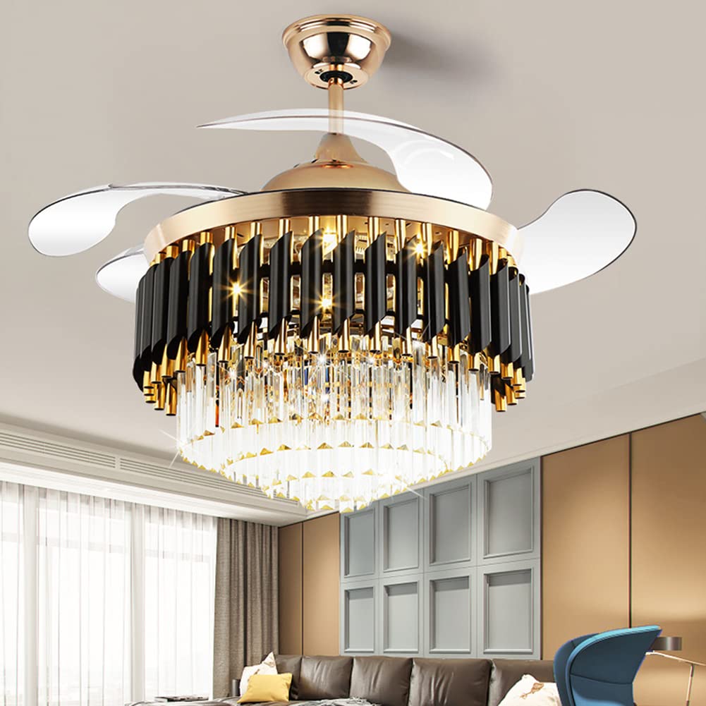 42" Crystal Chandelier Ceiling Fan and Remote, Gold Luxury Fan