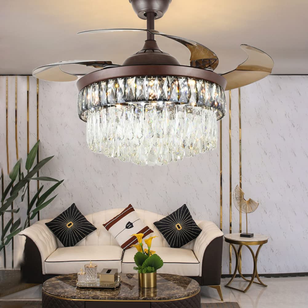 42" Crystal Chandelier Ceiling Fan and Remote, Gold Luxury Fan